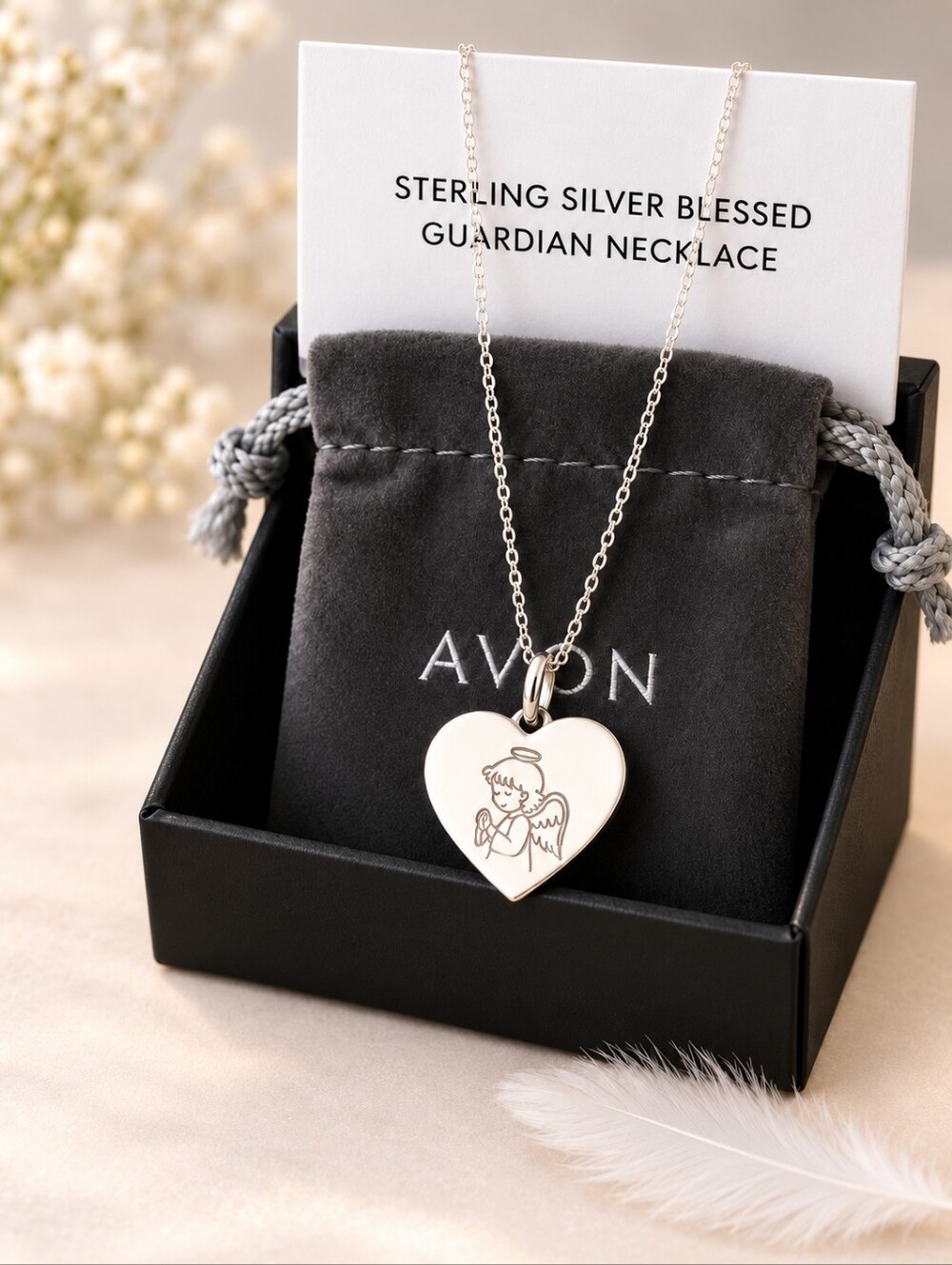 NIB Avon 925 Sterling Silver Guardian Angel Heart Necklace Gift